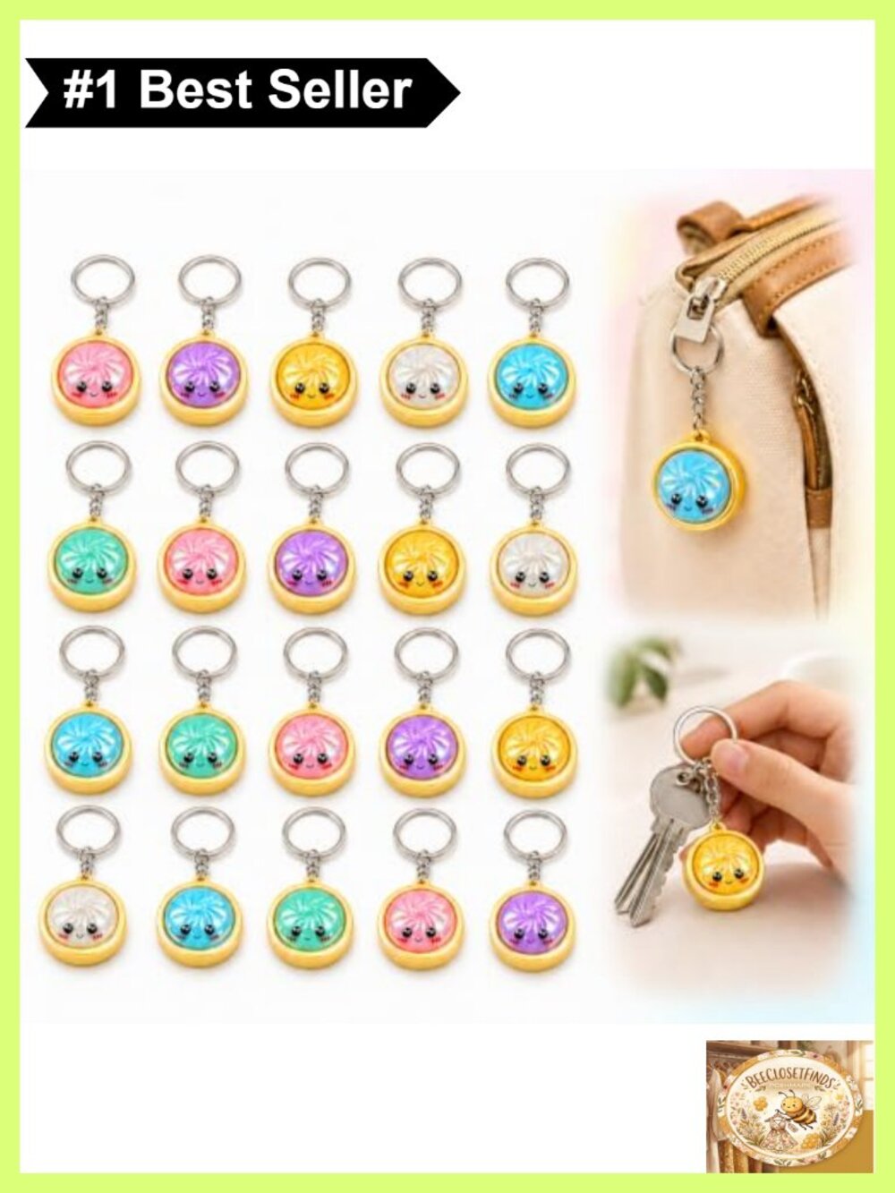 20pc Iridescent Glitter Keychain Set Plastic Backpack Charms